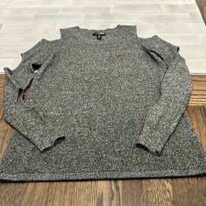 Aqua cashmere crewneck sweater, cold shoulder style, size S